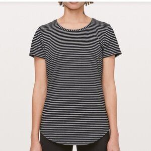 Lululemon Love Crew III Tee Top in the Modern Stripe Heathered Black White color